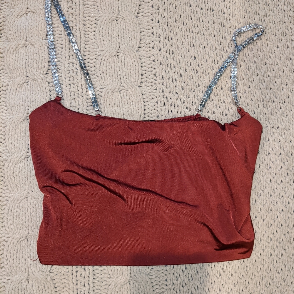 Windsor Rhinestone Straps Rust Cropped Top S